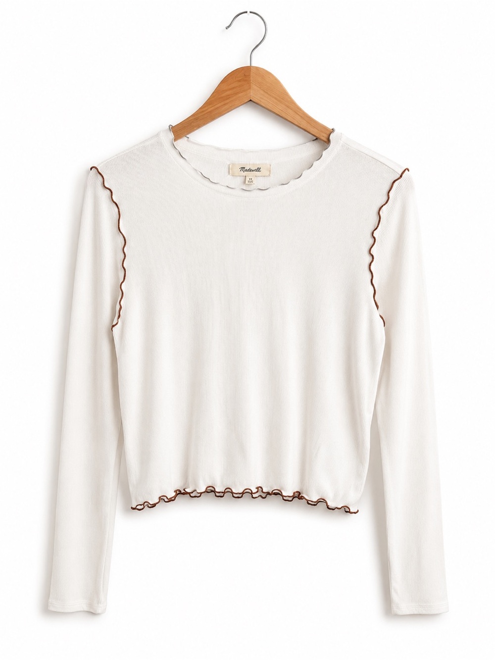 Madewell Ivory Ribbed Contrast Trim Long Sleeve Top M